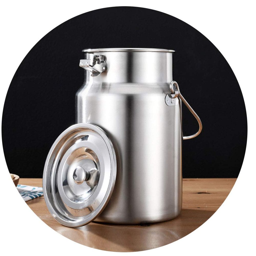 304 Stainless Steel Milk can Milk Bucket Wine Pail Bucket Tote Jug W/Sealed Lid Labor Saving Handle Stable Bottom for Milk and Wine Liquid Storage