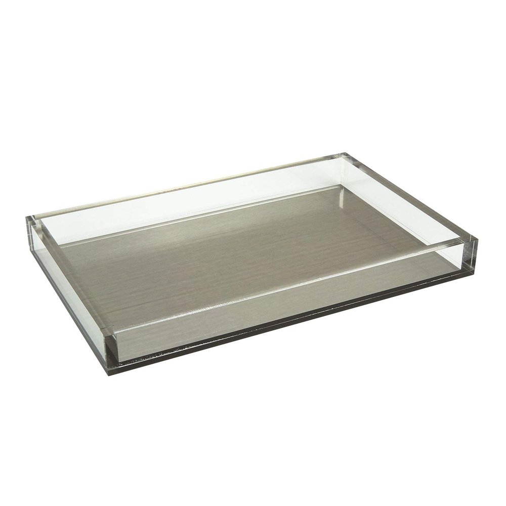 Tizo Design Elegant Lucite Tray, 12" x 8" Acrylic, Multiple Colors Available (Silver)