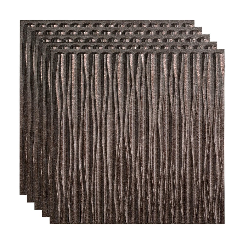 FASDE Dunes Vertical Decorative Vinyl 2ft x 2ft Glue Up Ceiling Panel in Smoked Pewter (5 Pack)