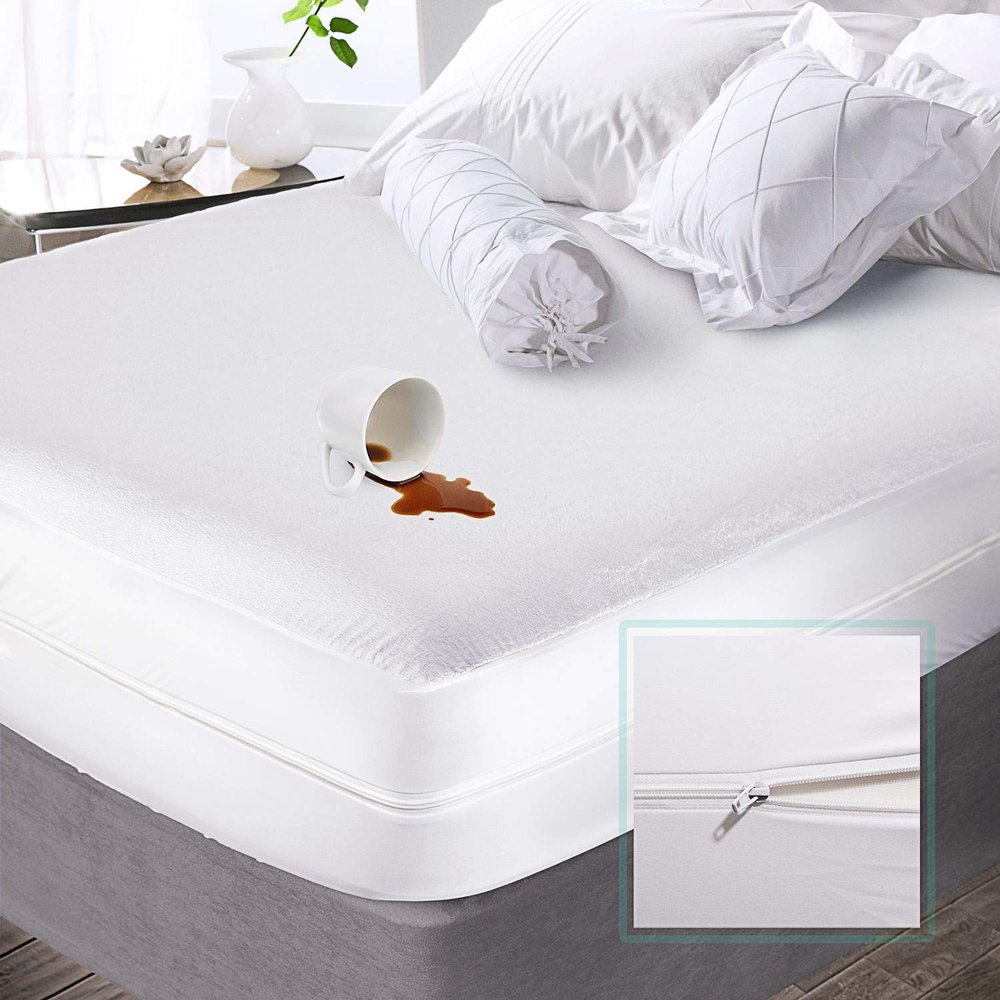 Nestl Premium Zippered Mattress Encasement - Water Proof Full Mattress Protector - Cotton Terry Top Fits 15 Inches Deep - Full