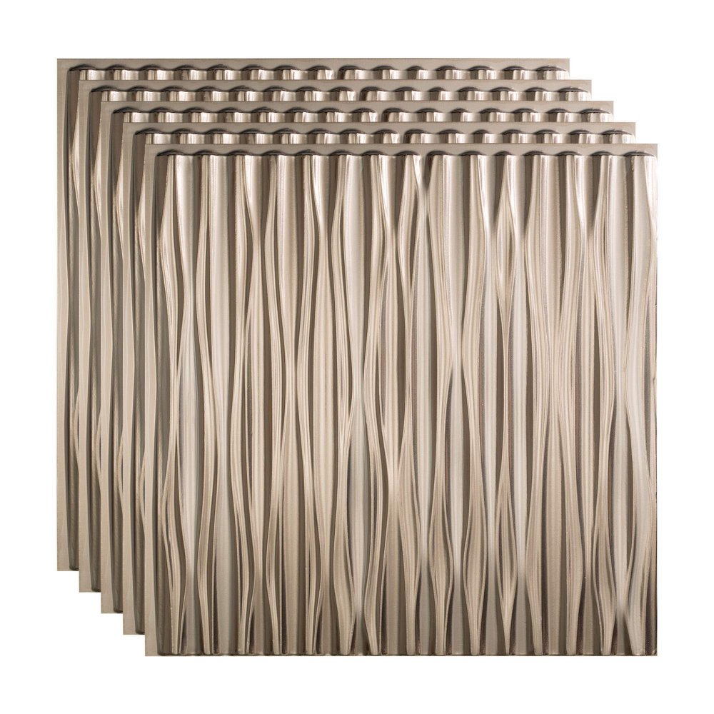 FASDE Dunes Vertical Decorative Vinyl 2ft x 2ft Glue Up Ceiling Panel in Brushed Nickel (5 Pack)