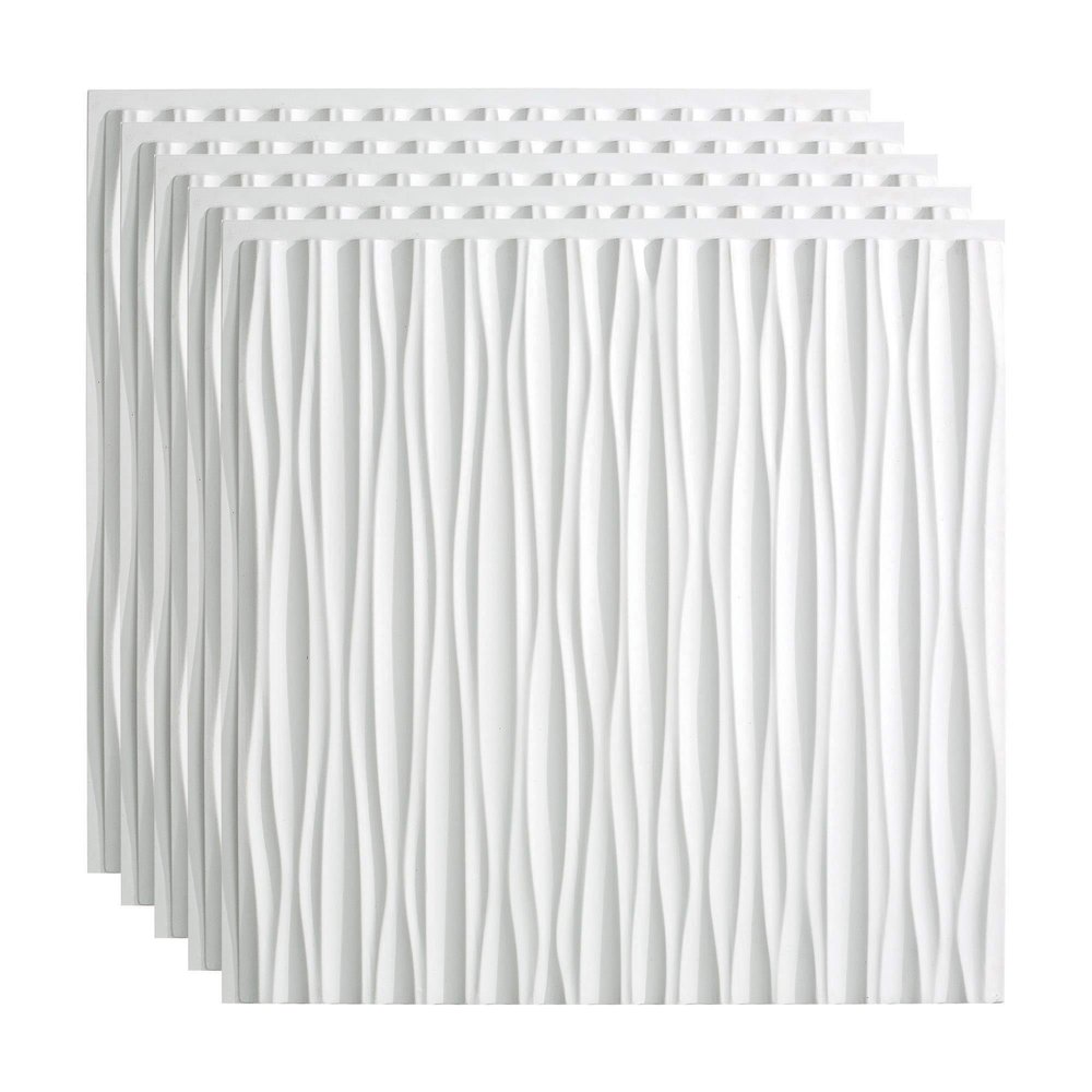 FASDE Dunes Vertical Decorative Vinyl 2ft x 2ft Glue Up Ceiling Panel in Matte White (5 Pack)