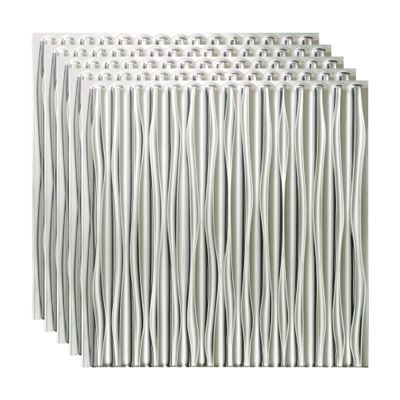 FASDE Dunes Vertical Decorative Vinyl 2ft x 2ft Glue Up Ceiling Panel in Brushed Aluminum (5 Pack)