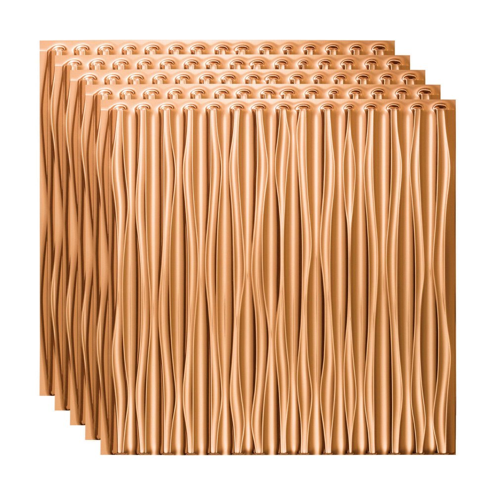 FASDE Dunes Vertical Decorative Vinyl 2ft x 2ft Glue Up Ceiling Panel in Polished Copper (5 Pack)