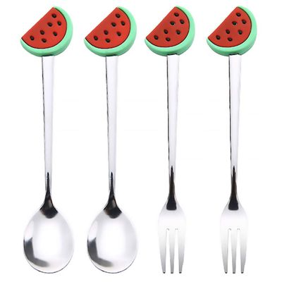 Hemoton Sturdy Stainless Silverware Set 4pcs Fruit Shape Fork Spoon Ideal for Kitchen Dining