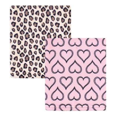 Hudson Baby Unisex Baby Silky Plush and Coral Fleece Blanket, Leopard Heart, 30x36 inches