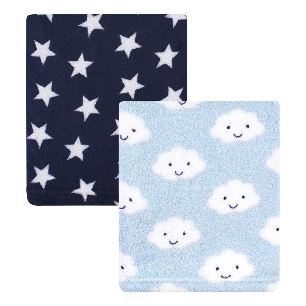 Hudson Baby Unisex Baby Silky Plush and Coral Fleece Blanket, Cloud, 30x36 inches