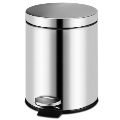 5L Fingerprint Proof Bathroom Trash Can, Brushed Stainless Steel 1.3-Gallon Round Step Garbage Can