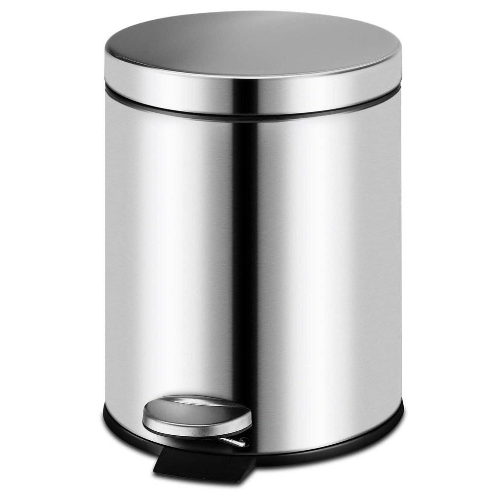 5L Fingerprint Proof Bathroom Trash Can, Brushed Stainless Steel 1.3-Gallon Round Step Garbage Can