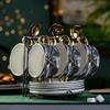 FSFF Set of 19 Piece Creative Porcelain Marble Coffee Tea Set,with 6 Cup 6 Saucer 6 Spoon and 1 Metal Shelf,for Wedding Decoration Household Gift view 2
