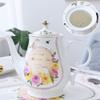 8-Piece Creative European Porcelain Tea Set,1Tea-Pot 6Tea-Cup 1Tea-Tray,Hand-Painted Flower and Bird Designs for Wedding Decoration Household(White) view 4