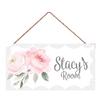AJHERO Personalized Kids Room Door Sign Pink Watercolour Flower Polkadot Rustic Plastic Sign view 1