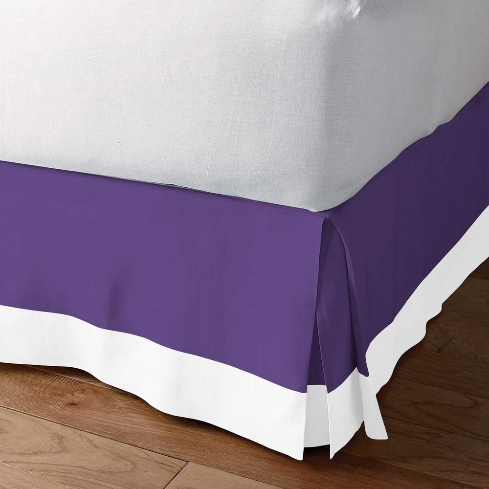 High Kotton Two Tone 100% Egyptian Cotton (Purple/White - Olympic Queen) Bed Skirt 12" Drop Length Long Staple Durable Comfortable