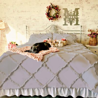3 Piece Cross Diamond Ruffle Duvet Cover with Zipper & Corner Ties 800 Thread Count 100% Egyptian Cotton Hotel Luxurious Class Decorative Bedding (California King/Color Silver Grey)