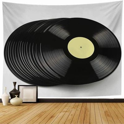 Staropho Tapestry Album Plastic Vinyl Old Discs White Acoustic Analogue Audio Label Black Blank Circles Record Round Wall Tapestry Beach Tapestry for Bedroom Dorm 60x60 Inch