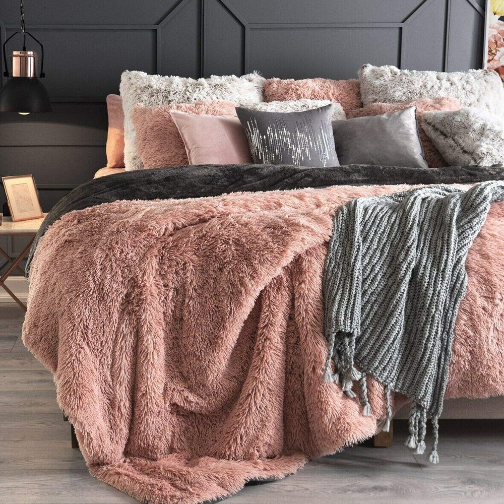 Bedding Shaggy Rose Pink Blanket with Sherpa King Size XL Soft Thick and Warm Blanket