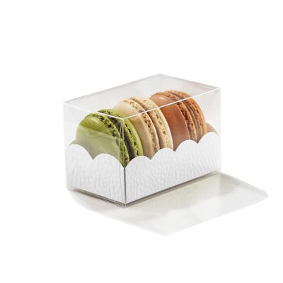 Pastry Chef's Boutique Premium Clear and White Insert Gift Wedding Party Favor Boxes for French Cake Macarons 3.14'' x 2'' x 2'' - Holds 3 Macarons - Pack of 25