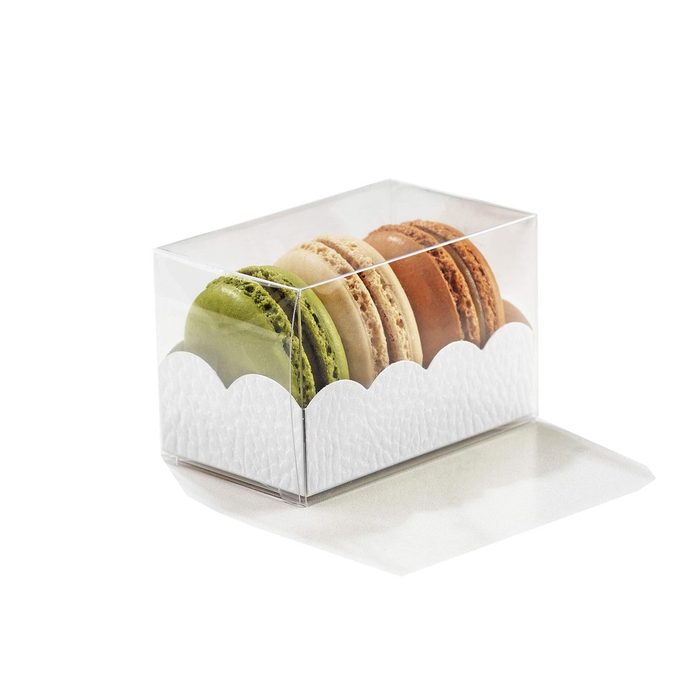 Pastry Chef's Boutique Premium Clear and White Insert Gift Wedding Party Favor Boxes for French Cake Macarons 3.14'' x 2'' x 2'' - Holds 3 Macarons - Pack of 25