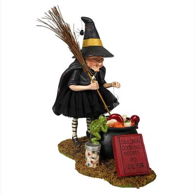 Bethany Lowe 11.75" Cauldron Chef Witch Brew Broom Frog Halloween Figurine Decor