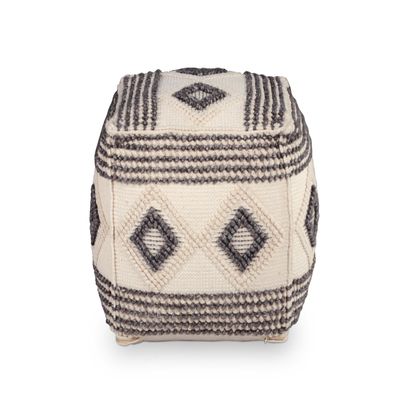 Steve Silver Co Dalia Square Handwoven Contemporary Style Pouf, for The Living Room, Bedroom and Kids Room, 18" L x 18" W x 18" H, Beige/White/Black