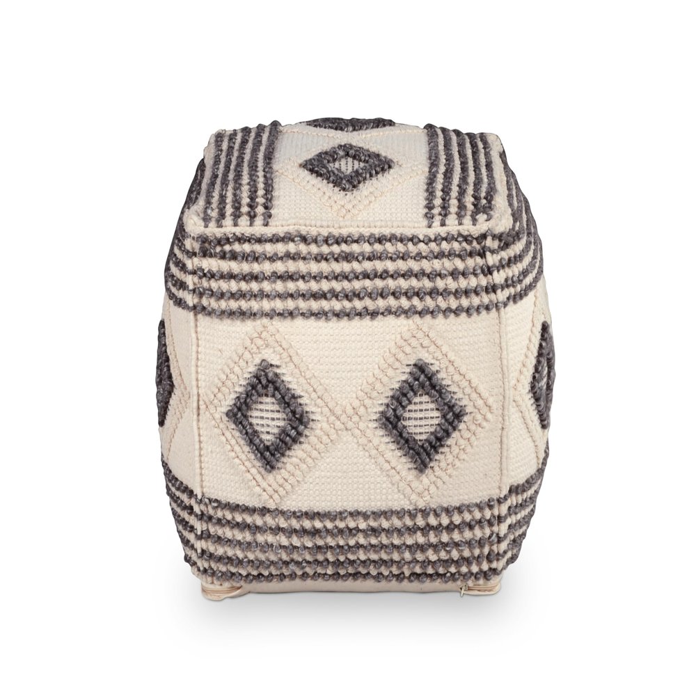 Steve Silver Co Dalia Square Handwoven Contemporary Style Pouf, for The Living Room, Bedroom and Kids Room, 18" L x 18" W x 18" H, Beige/White/Black