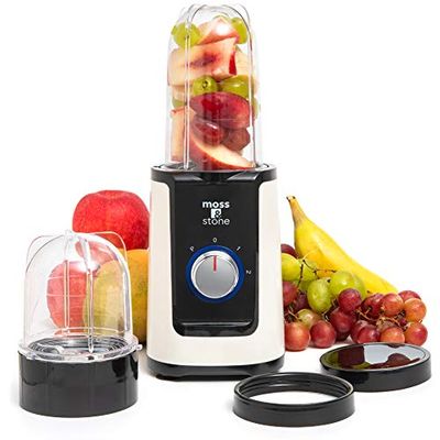Moss & Stone Personal Smoothie Blender, Single Serve Blender for Shakes & Protein, 17oz Blend Cup & 10oz Grind Cup, Compact Mini Design for Home, Office, Gym & Travel