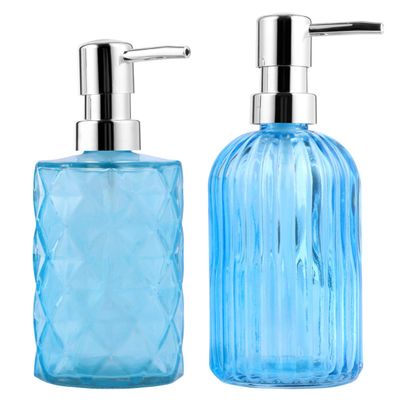 Cabilock Glass Soap Dispenser Pump Bottle Vertical Stripe Refillable Liquid Soap Dispenser for Kitchen Bathroom and Home Decor Elegant and Reusable Pump