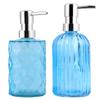 Cabilock Glass Soap Dispenser Pump Bottle Vertical Stripe Refillable Liquid Soap Dispenser for Kitchen Bathroom and Home Decor Elegant and Reusable Pump view 1