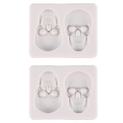 2Pcs Halloween Skull Silicone Cake Mold Set for Fondant Baking Chocolate Candy Jelly Ice Cubes Diy Crafts 2.87X2.16X0.51 Inch