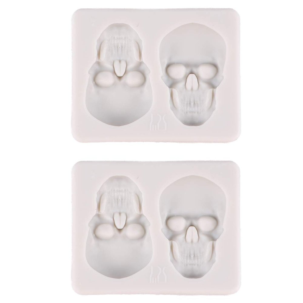 2Pcs Halloween Skull Silicone Cake Mold Set for Fondant Baking Chocolate Candy Jelly Ice Cubes Diy Crafts 2.87X2.16X0.51 Inch
