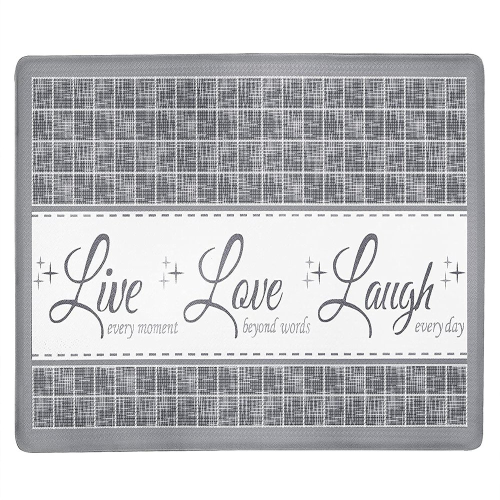 Anti-Fatigue Floor Comfort Mat - 18 x 30 Inch (Live, Love, Laugh Grey) - Waterproof Non-Slip Rug - Easy to Clean Cushioned Mat for Kitchen, Bathroom, Standing Desk & Office - Achim Home Decor