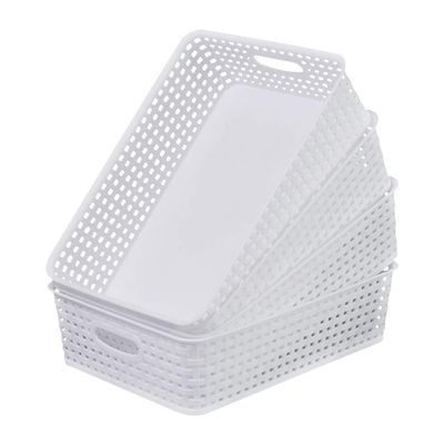 AnnkkyUS 4-Pack White Plastic Basket Trays, Shallow Paper Storage Baskets