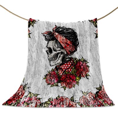 Koupin Life Soft Fuzzy Fleece Throw Blankets Red Flower Mexican Skull Headband Warm Cozy Lightweight Blanket for Sofa Bedroom Bed Couch Decor Retro Floral, 40x50in