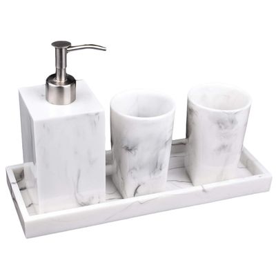 1set Marble Pattern Bathroom Soap Dispenser Organizer Tray with Cups Elegant Wash for Home Hotel Kitchen and Office Use