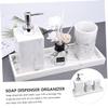 1set Marble Pattern Bathroom Soap Dispenser Organizer Tray with Cups Elegant Wash for Home Hotel Kitchen and Office Use view 3