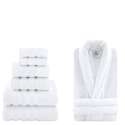 American Soft Linen Large/X Large Unisex Robe and 6-Piece Towel Set Bundle