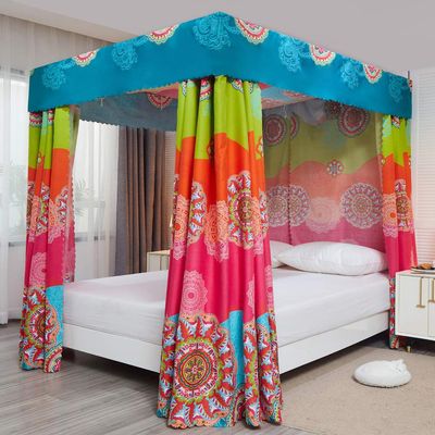 Pangzi Bohemian 4 Corner Post Bed Curtain Canopy Bed Curtain Drapes for Adults Girls (Full, Rose Pink)