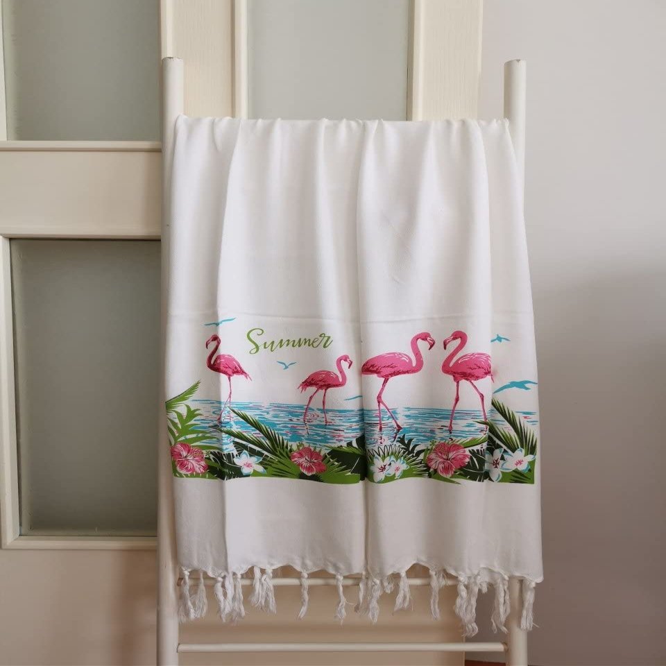 Melis Home Peshtemal, Bath Towel, Beach Towel, 37" x 71" Printed (Flamingo)