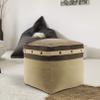 L.R. Resources Inc LR Home Canvas/Brown Bordered Cotton Ottoman Pouf for Home Decor | Hand-Made Industrial Foot Rest for Bedroom & Living Room Decor | 20 x 20 x 20 Stuffed Pouf for Seating view 2