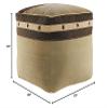 L.R. Resources Inc LR Home Canvas/Brown Bordered Cotton Ottoman Pouf for Home Decor | Hand-Made Industrial Foot Rest for Bedroom & Living Room Decor | 20 x 20 x 20 Stuffed Pouf for Seating view 3