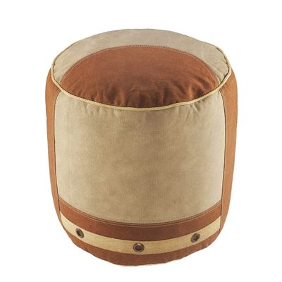 L.R. Resources Inc LR Home Beige/Brown Color Block Cotton Ottoman Pouf for Home Decor | Hand-Made Industrial Foot Rest for Bedroom & Living Room Decor | 16 x 16 x 16 Stuffed Pouf for Seating