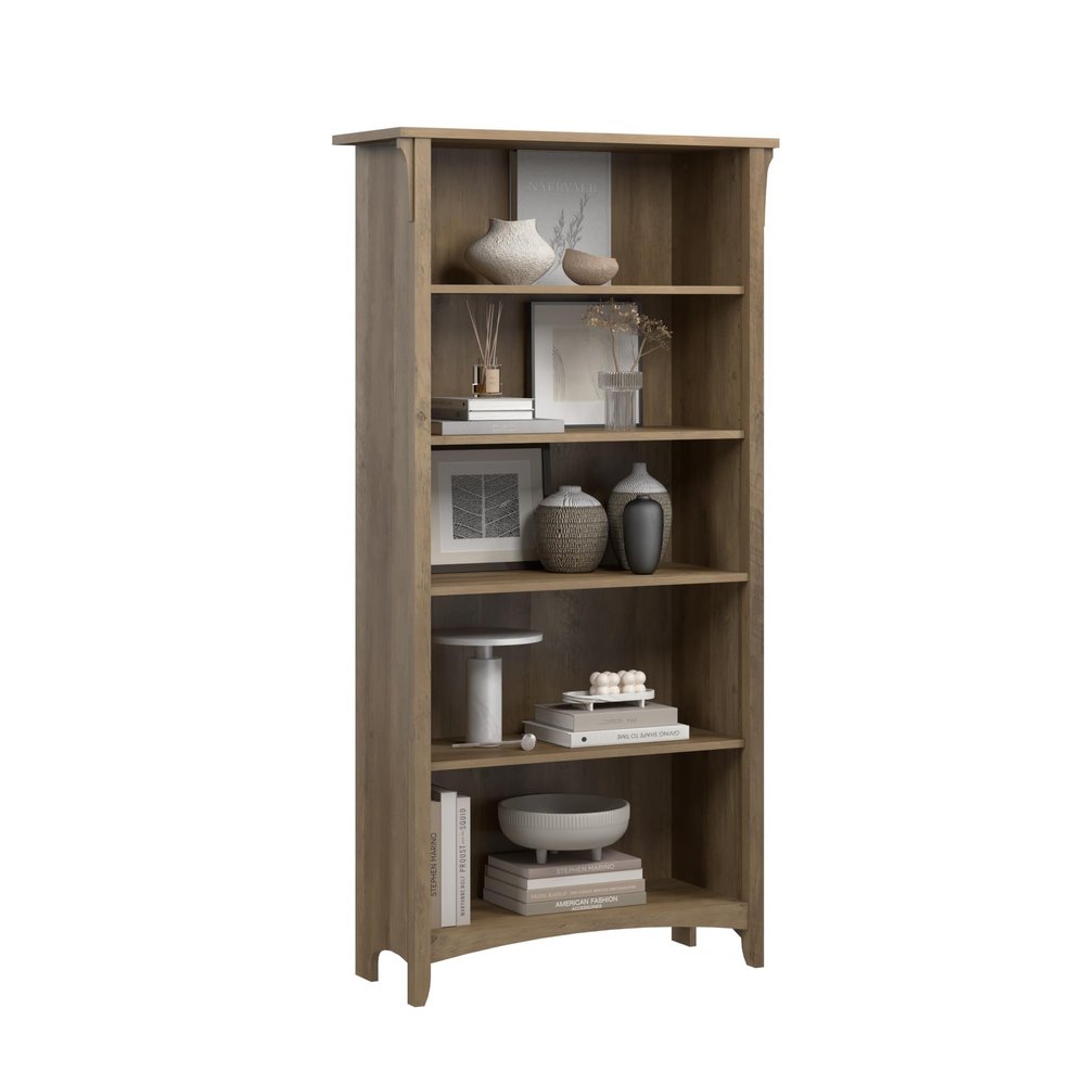 Bush Home Salinas 5 Shelf Bookcase in Reclaimed Pine, Tall Bookshelf, Large Book Shelf for Living Room, Home Office, or Entryway