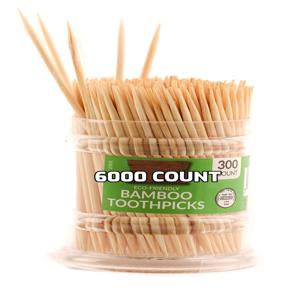 [6000 Pack] Bamboo Toothpicks Wooden - Easy to use Dispenser - Great for Parties, Catering, Dinner, Lunch, Restaurants, Fruit Cocktails, Dessert, Barbecue and Teeth Cleaning