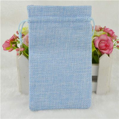 DUO ER 1pc Linen Jute Drawstring Pouch Cotton Mix Color Packages for Packaging Gift Wedding Party Christmas Candy Bags (5 Size) (Color : Sky Blue, Gift Bag Size : 7x9 cm)