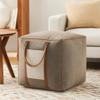 LR Home Gray/Ivory/Brown Color Block Cotton Blend Ottoman Pouf for Home Decor | Hand-Made Farmhouse Foot Rest for Bedroom & Living Room Decor | 20 x 20 x 20 Stuffed Pouf for Seating view 1