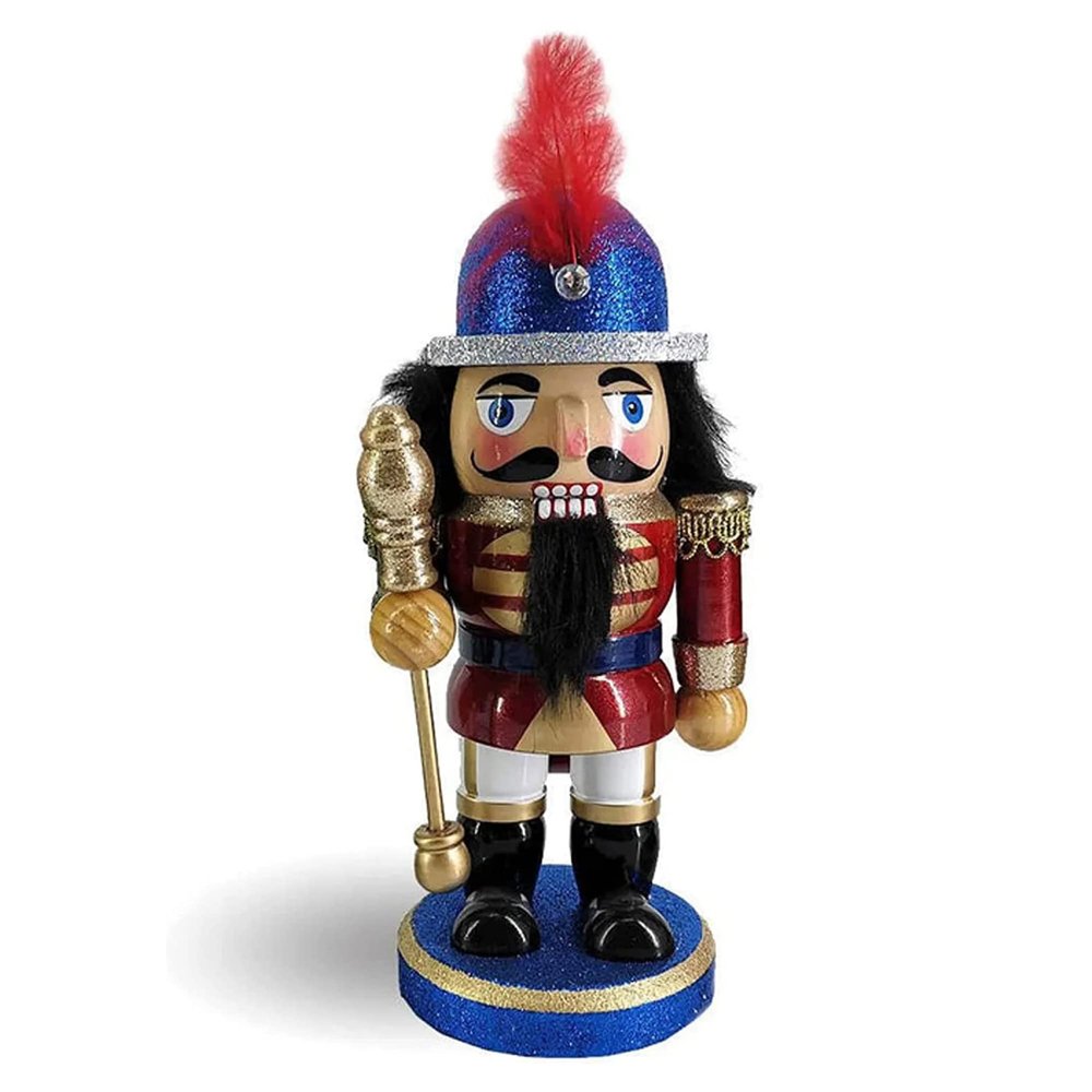 Nutcracker Ballet Gifts, Soldier Nutcracker Christmas Ornaments, Chubby Wooden Figure Decoration with Gold Red and Blue Uniform for Holiday Home Decor, Ideal Xmas Ornament, 8 Inch