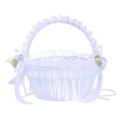 DUO ER Elegant Lace Flower Girl Basket Petals Bouquets Holder for Wedding Ceremony Party Decoration Flower Basket Best Man Bridesmaid (Color : 3)