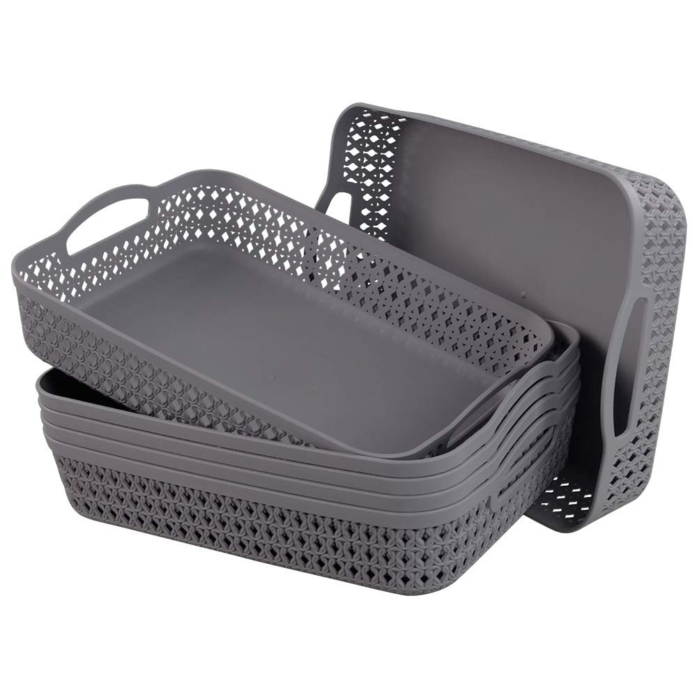 DynkoNA 6 Packs Office Paper Tray, A4 Shallow Storage Basket Trays, Grey