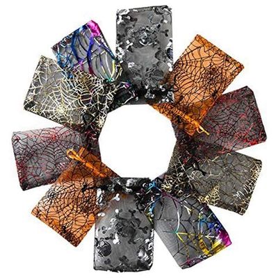 DUO ER 100Pcs Halloween Candy Hot Stamping Gauze Bag 10X15CM Storage Drawstring Bag Organza Ornament Gauze Bag