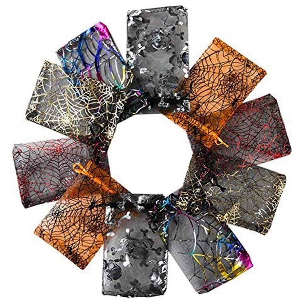 DUO ER 100Pcs Halloween Candy Hot Stamping Gauze Bag 10X15CM Storage Drawstring Bag Organza Ornament Gauze Bag
